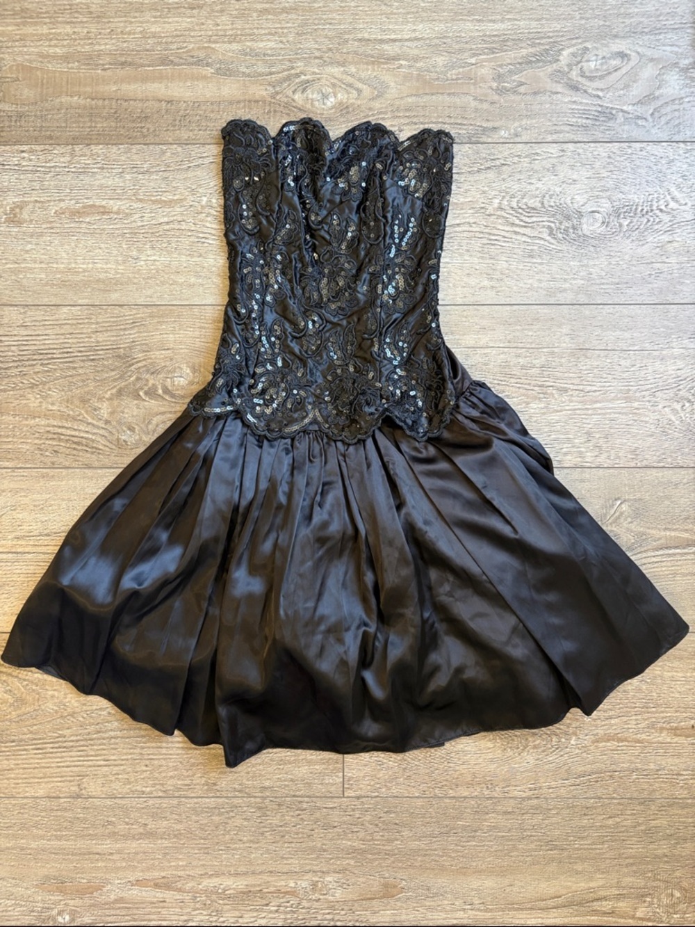 Jessica McClintock Gunne Sax Black Sequin Strapless Evening Mini Dress Size 3/4